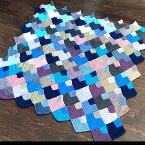 Colorful Patchwork Hand Knit Blanket